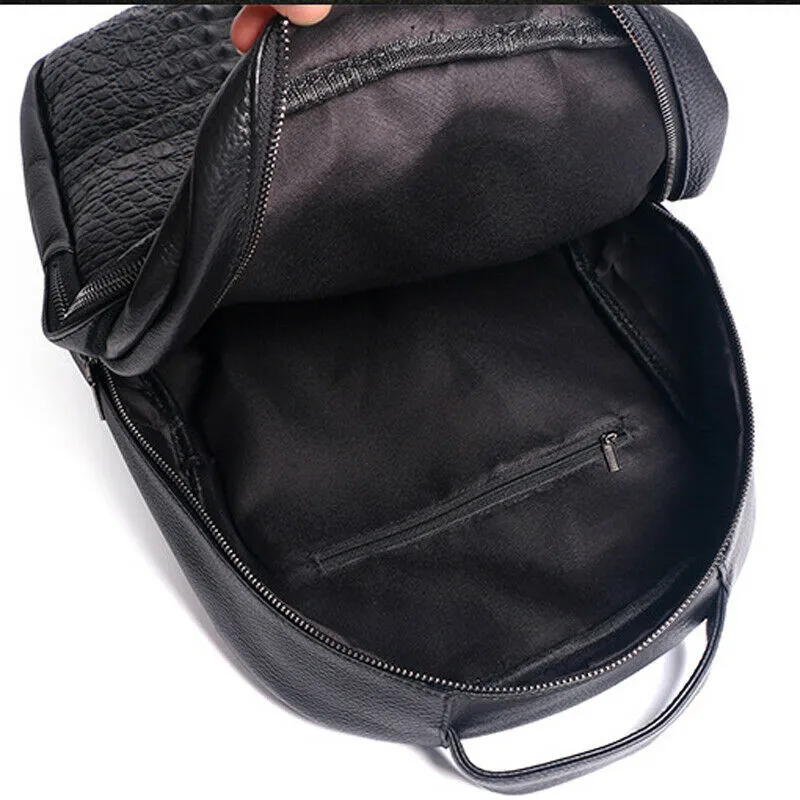 Unique Men′s 100% Cow Leather Crocodile Backpack Travel Rucksack Bag 14" Waterproof Laptop School Backpack