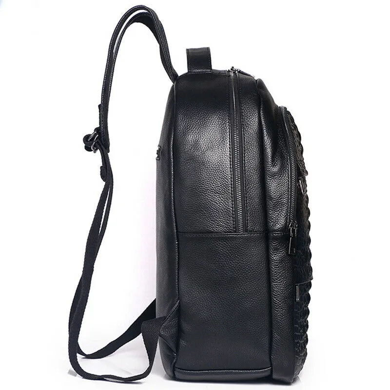 Unique Men′s 100% Cow Leather Crocodile Backpack Travel Rucksack Bag 14" Waterproof Laptop School Backpack