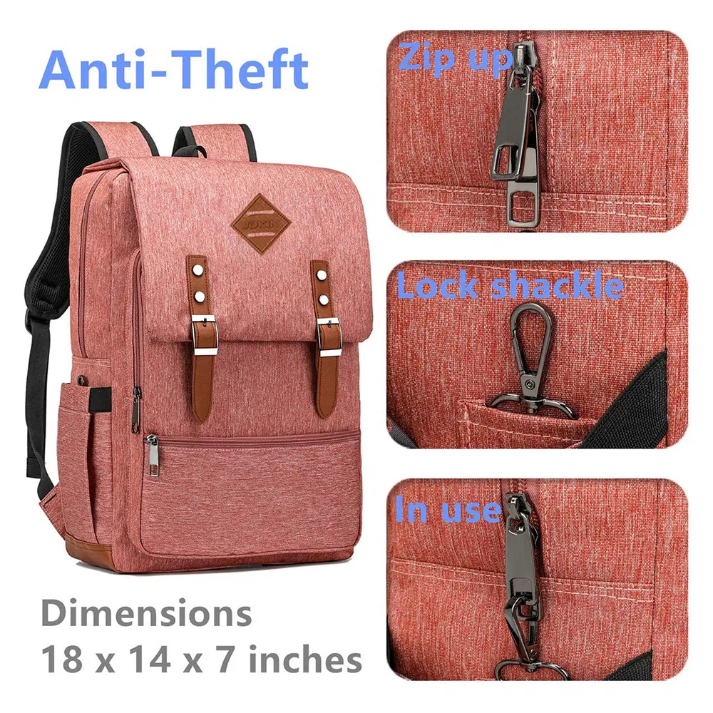 Vintage Laptop Backpack Bag with USB Charging Port, Elegant Water Resistant Travelling Backpack Casual Daypacks School Shoulder Bag for Men Women