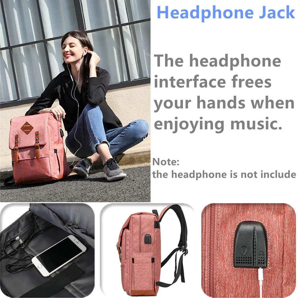 Vintage Laptop Backpack Bag with USB Charging Port, Elegant Water Resistant Travelling Backpack Casual Daypacks School Shoulder Bag for Men Women