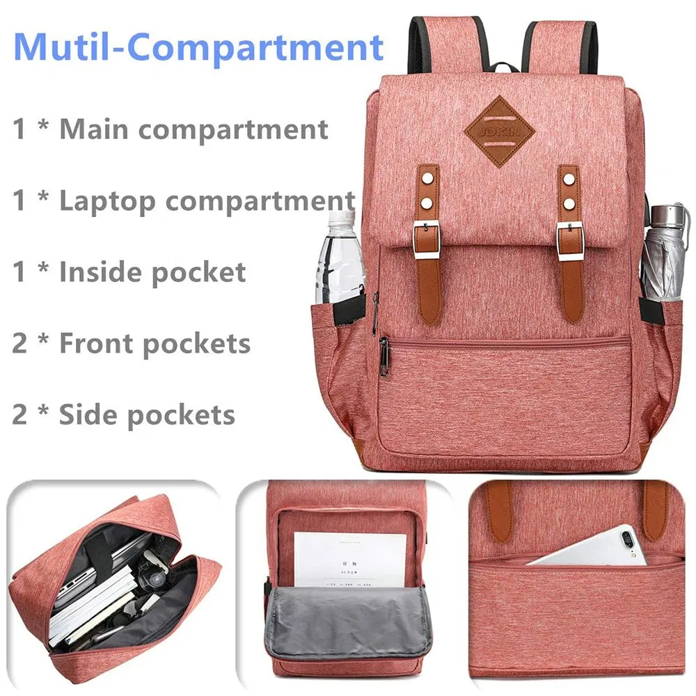 Vintage Laptop Backpack Bag with USB Charging Port, Elegant Water Resistant Travelling Backpack Casual Daypacks School Shoulder Bag for Men Women