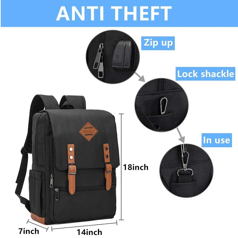 Vintage Laptop Backpack Bag with USB Charging Port, Elegant Water Resistant Travelling Backpack Casual Daypacks School Shoulder Bag for Men Women