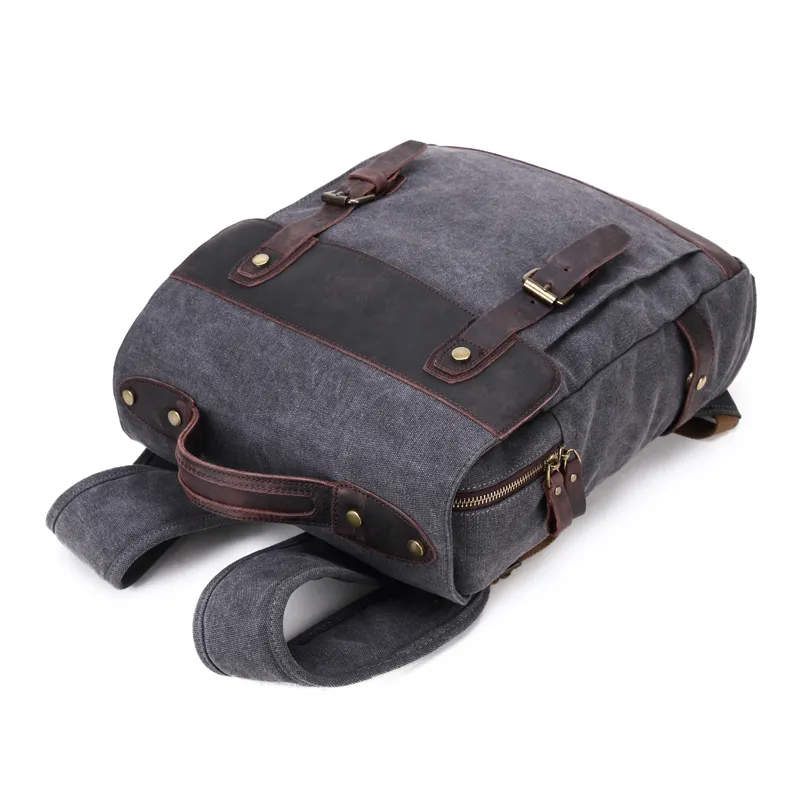 Washed Cavnas Bags Women Waxed Leather School Girl Laptop Backpack (RSF-064-2)