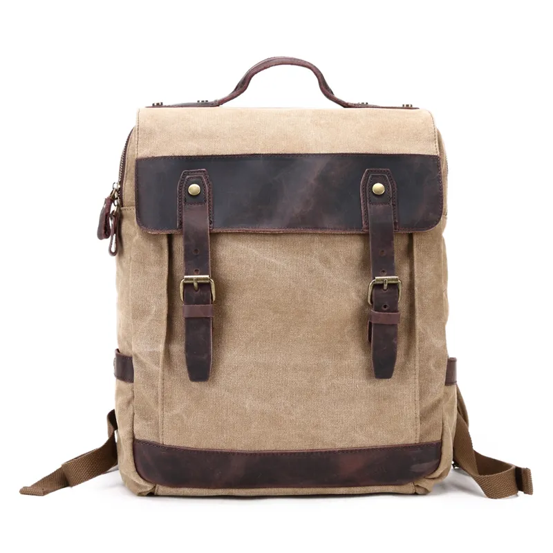 Washed Cavnas Bags Women Waxed Leather School Girl Laptop Backpack (RSF-064-2)