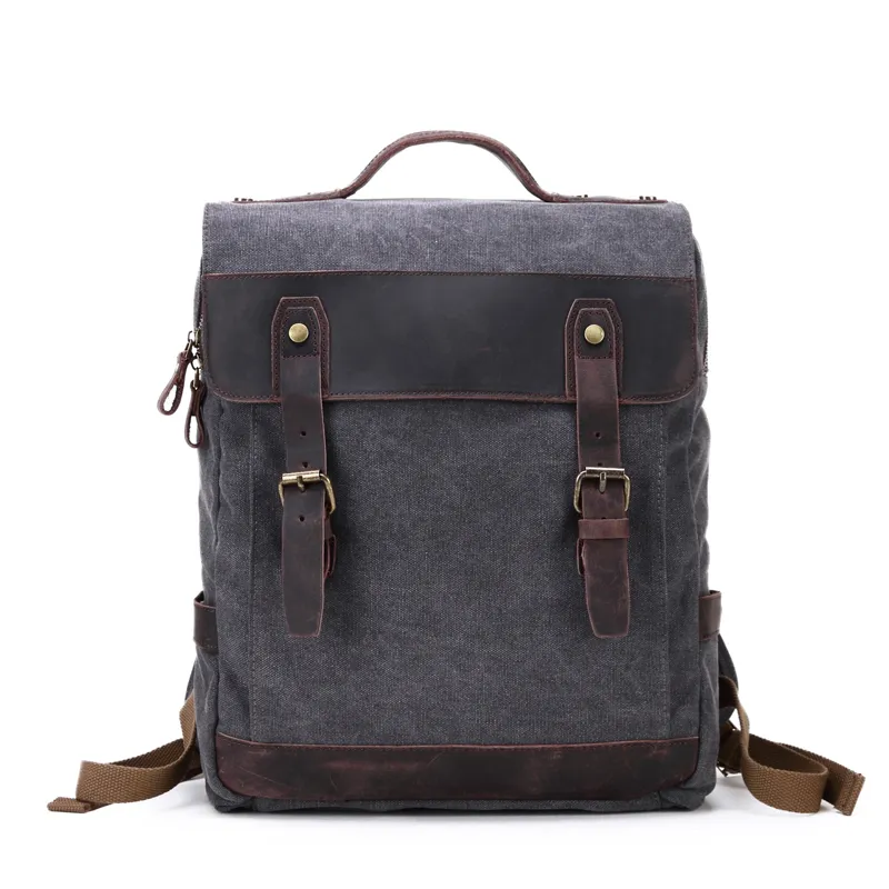 Washed Cavnas Bags Women Waxed Leather School Girl Laptop Backpack (RSF-064-2)