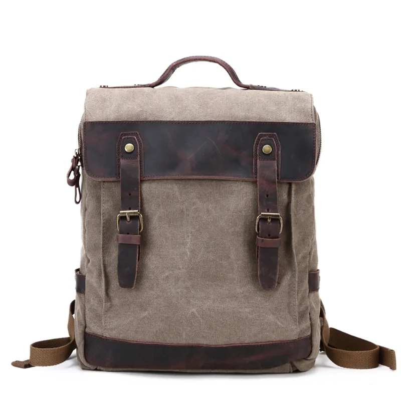 Washed Cavnas Bags Women Waxed Leather School Girl Laptop Backpack (RSF-064-2)