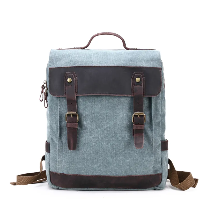 Washed Cavnas Bags Women Waxed Leather School Girl Laptop Backpack (RSF-064-2)