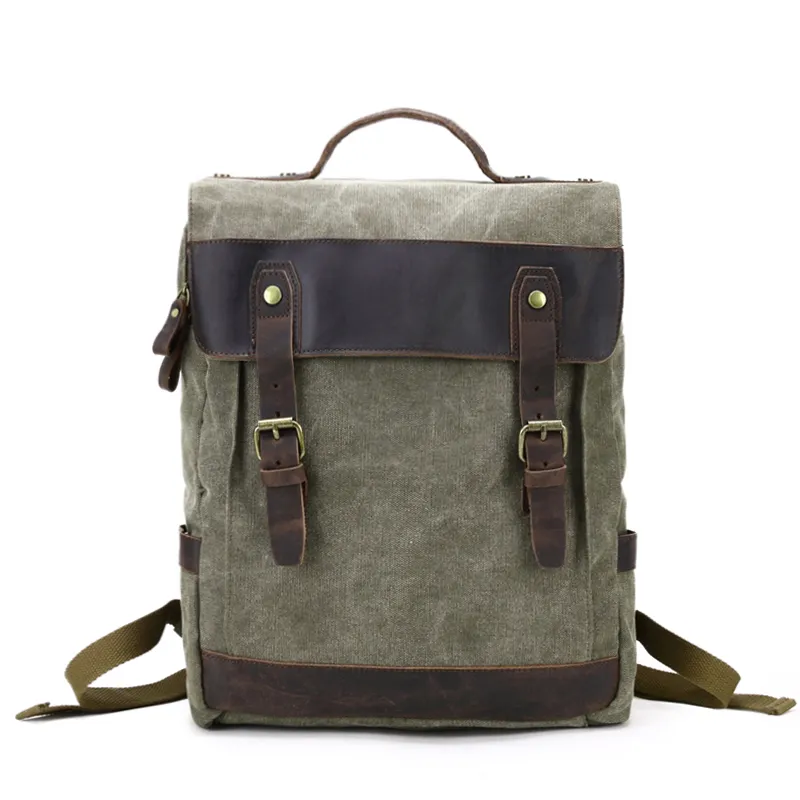 Washed Cavnas Bags Women Waxed Leather School Girl Laptop Backpack (RSF-064-2)