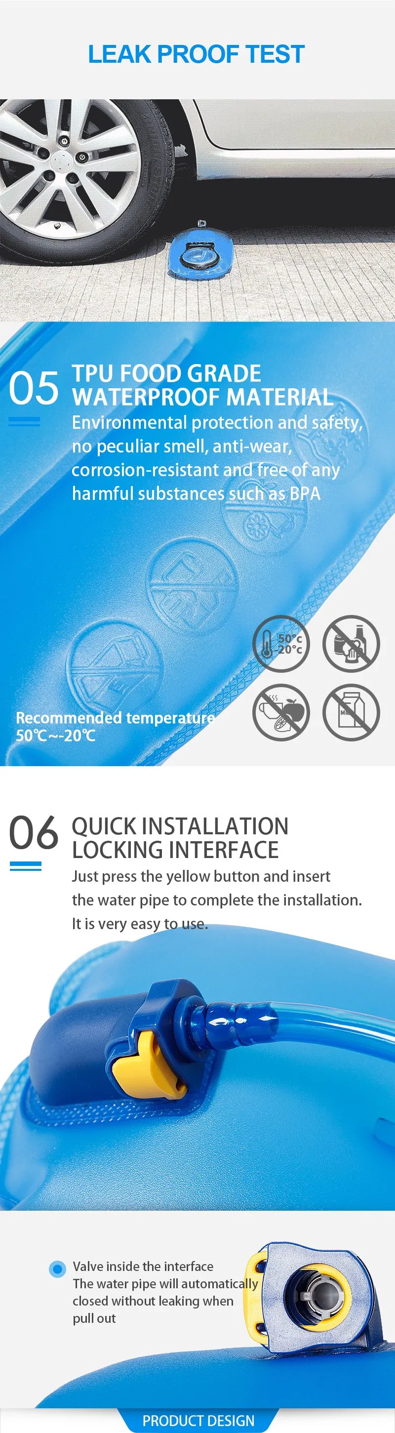 Waterproof Sports Water Bladder 3L Capacity Water Bladder 3L TPU Hydration Water Bag for Sale