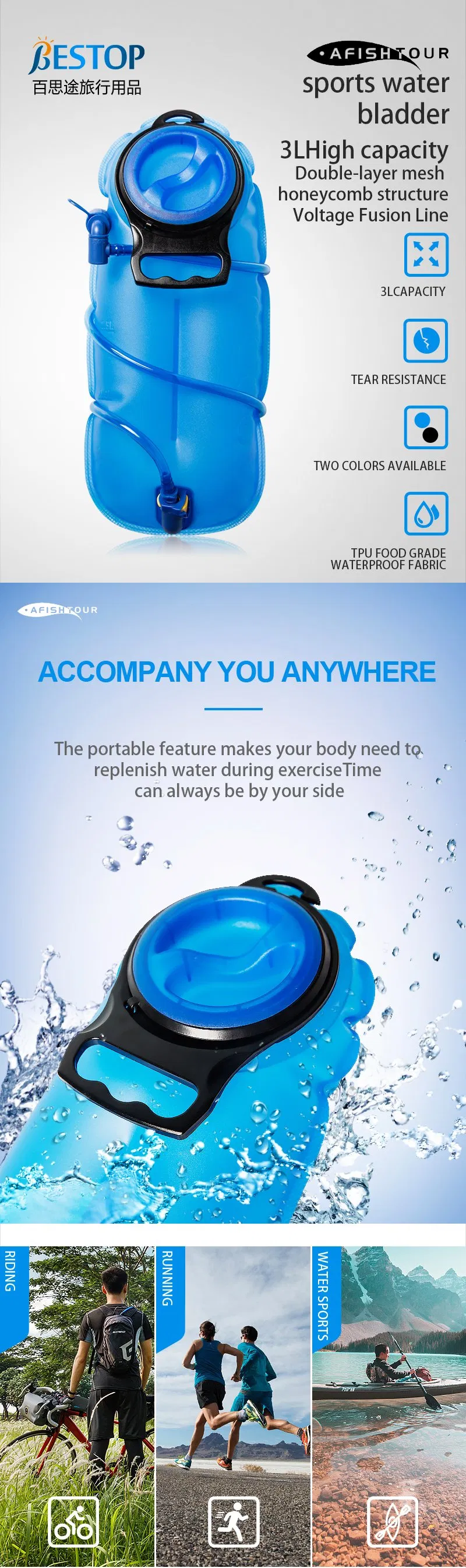 Waterproof Sports Water Bladder 3L Capacity Water Bladder 3L TPU Hydration Water Bag for Sale