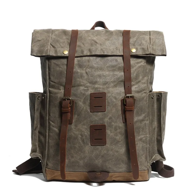 Waxed Canvas and Leather Young People China Sport Backpack Bag Factory (RSF-888005)