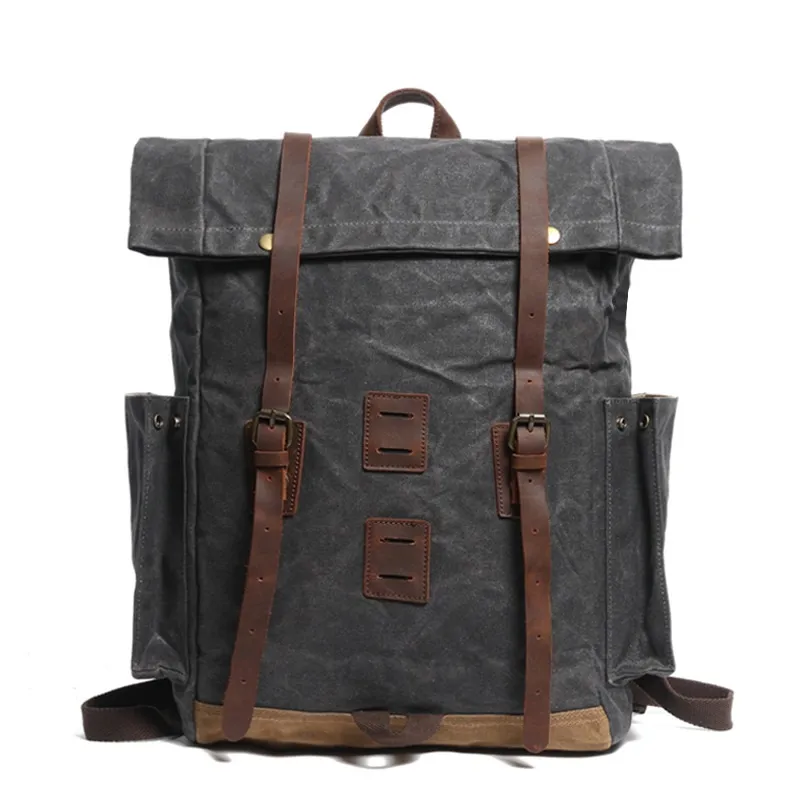 Waxed Canvas and Leather Young People China Sport Backpack Bag Factory (RSF-888005)