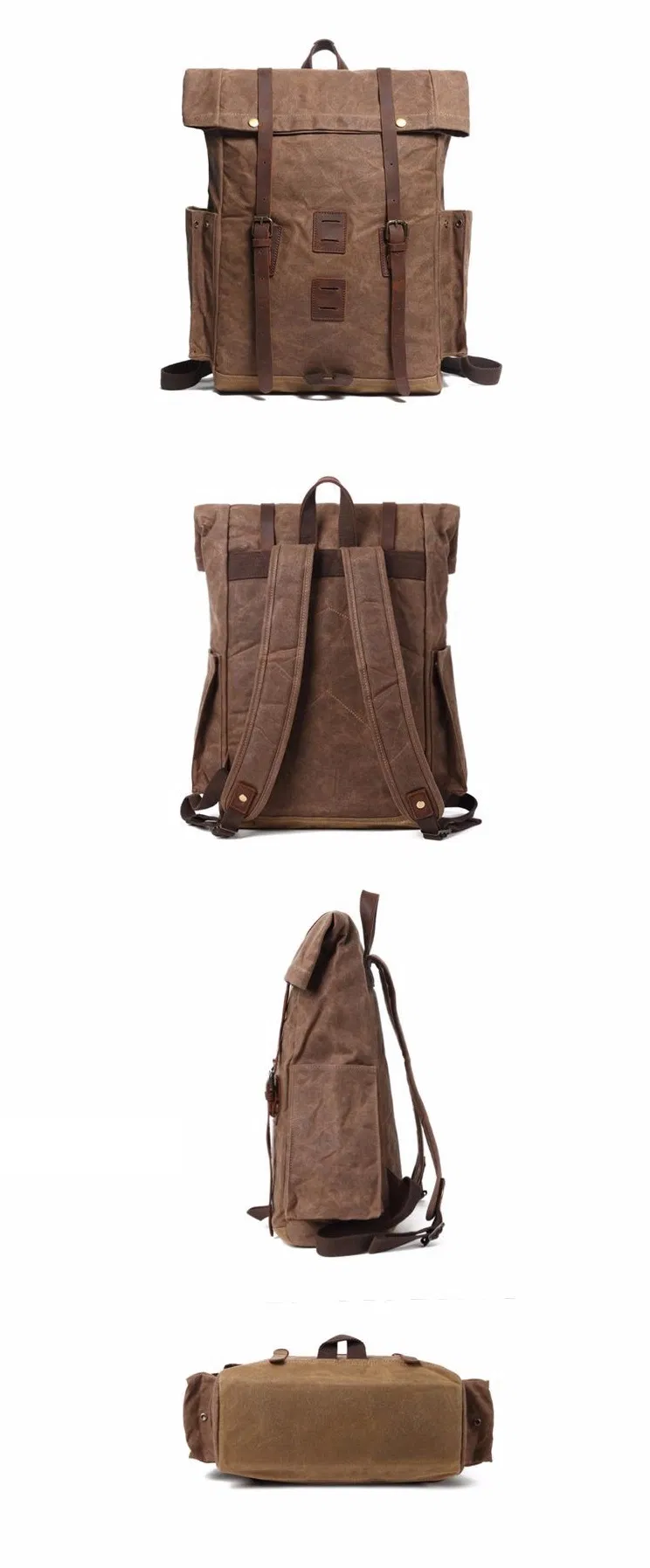 Waxed Canvas and Leather Young People China Sport Backpack Bag Factory (RSF-888005)