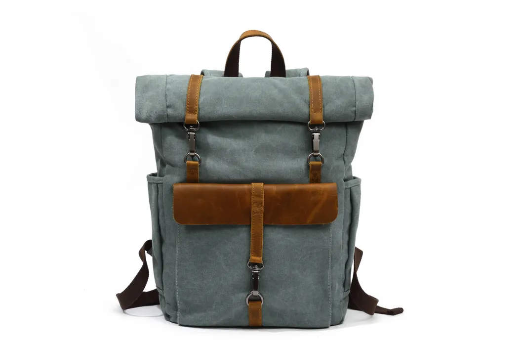 Waxed Genuine Leather Outdoor Sporting Vintage Canvas Backpack Bag (RSF-8828)