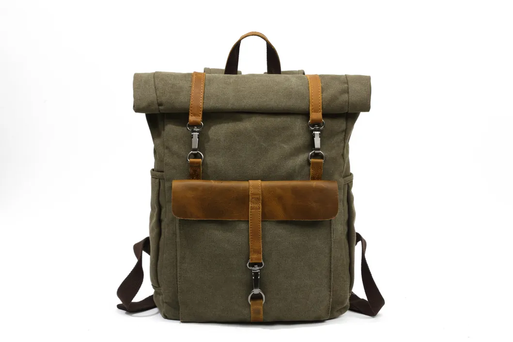 Waxed Genuine Leather Outdoor Sporting Vintage Canvas Backpack Bag (RSF-8828)