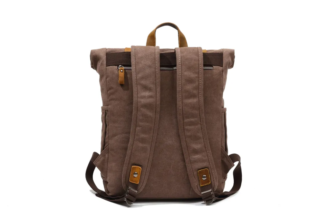 Waxed Genuine Leather Outdoor Sporting Vintage Canvas Backpack Bag (RSF-8828)