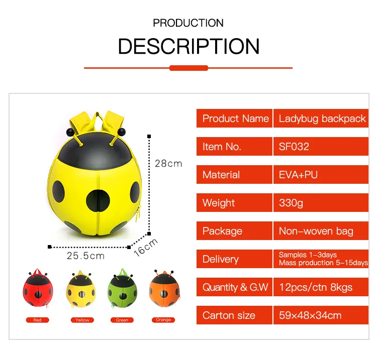 Wholesale Supercute Christmas Cute Hard Shell Ladybug Children Toys Backpack Kids School Bag