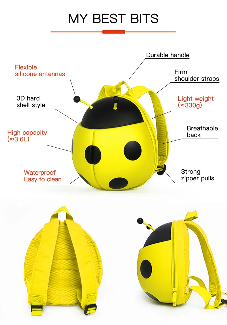 Wholesale Supercute Christmas Cute Hard Shell Ladybug Children Toys Backpack Kids School Bag
